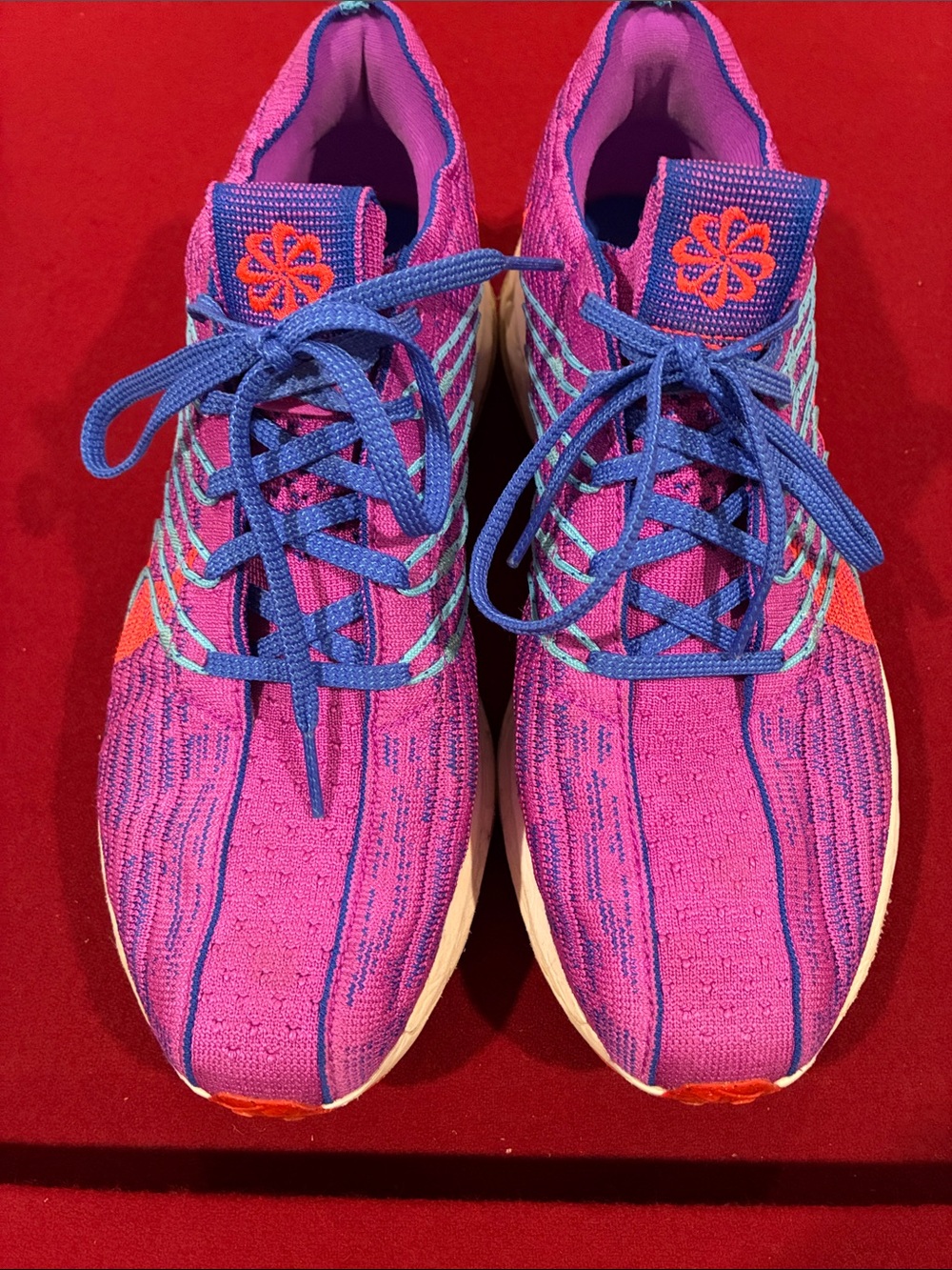 Nike Purple-Pink Knit Athletic Sneakers with Blue Laces